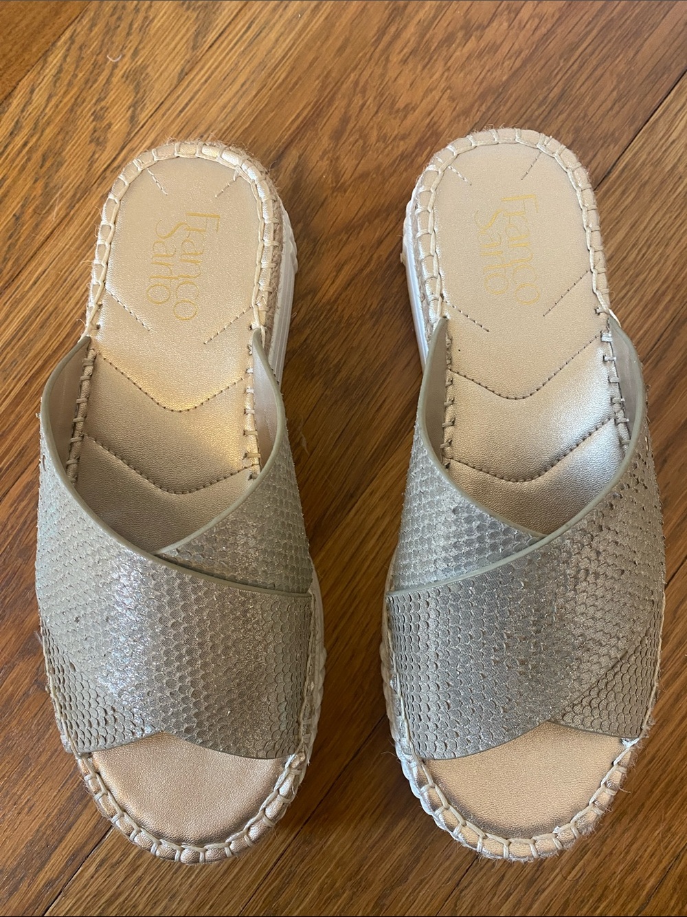 Franco Sarto Metallic Woven Espadrille Platform Slide Sandals - Picture 2 of 8